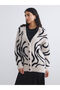 Ecru V-Neck Patterned Women's Knitwear Cardigan