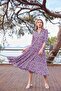 Women's Patterned Three Quarter Sleeve Shirt Collar Dress 25018 - 4
