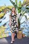 Women's Patterned Button Front Short Sleeve V Neck Dress 25061