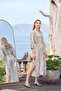 Women's Patterned Three Quarter Sleeve Slit V Neck Dress 25041 - 2