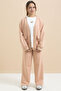 Beige Logo Detailed Buttoned Cardigan Girls' Slit 3-Piece Horse-Top Set 21377 - 5