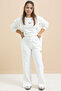 White Logo Detailed Buttoned Cardigan Girl's Slit 3-Piece Horse-Top Set 21375 - 4