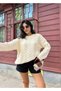 Dgn's Hair Braided Circle Neck Soft Textured Women's Knitwear Sweater