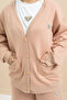 Beige Logo Detailed Buttoned Cardigan Girls' Slit 3-Piece Horse-Top Set 21377 - 6