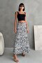 Women's Zebra Patterned High Waist Elastic Waist Long Wrap Flared Skirt