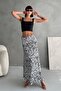 Women's Zebra Patterned High Waist Elastic Waist Long Wrap Flared Skirt - 3