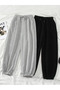 Unisex Black-Grey Set of 2 2-Thread Knitted Fabric Waist and Leg Elastic Sweatpants - 5