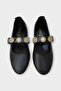 Women's Pearl and Seal Accessory Strap Ballerina Black - Gold - 6