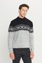 Men's Black-smoked Standard Fit Normal Cut Half Turtleneck Ruffled Soft Textured Knitwear Sweater - 3