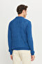 Men's Aviator Blue Wool Standard Fit Regular Cut Crew Neck Jacquard Knitwear Sweater - 5