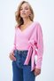 Women's Pink Front Back Double Breasted Collar Lacing Detail Ottoban Crop Blouse Alc-X14346