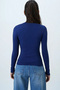 Women's Navy Blue Sandy Blouse with Draped Detail at Waist and Shoulder Alc-X14376 - 5