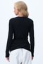 Black Double-Breasted V-Neck Blouse with Waist Tie Detail Alc-X14379 - 6