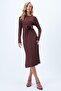 Women's Bitter Brown Crew Neck Lacing Detailed Double Slit Sandy Dress Alc-X14370 - 3