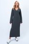 Women's Anthracite Self Textured V Neck Double Slit Maxi Size Dress Alc-X14401 - 4