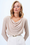Women's Beige Degaje Collar Basic Blouse with Draped Shoulders Alc-X14374 - 3
