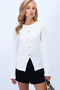 Women's White Crew Neck Front Slit Button Detailed Ottoban Blouse Alc-X14345 - 5