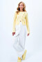 Yellow Crew Neck Cross Button Detailed Slit Ottoban Blouse Alc-X14340 - 3