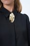 Black Princess Sleeve Hidden Placket Moss Crepe Shirt with Brooch Accessory Alc-X14338 - 6