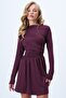 Bordo Düşük Yaka Drape Detaylı Sandy Kloş Elbise ALC-X14371 - 3