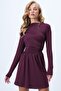 Bordo Düşük Yaka Drape Detaylı Sandy Kloş Elbise ALC-X14371 - 4