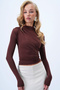Women's Bitter Brown Sandy Blouse with Draped Detail on the Waist and Shoulders Alc-X14376 - 4