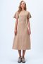 Women's Beige Boat Neck Hidden Zipper Suede Leather Dress with Clamp and Stitching Detail Alc-X14405 - 5
