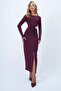Bordo Bisiklet Yaka Beli Broş Detaylı Maxi Boy Sandy Elbise ALC-X14378 - 5