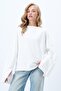 White Stand Collar Batwing Sleeve Cuff Slit Wide Cut Blouse Alc-X14434 - 3