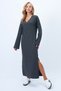 Women's Anthracite Self Textured V Neck Double Slit Maxi Size Dress Alc-X14401 - 3