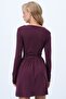 Bordo Düşük Yaka Drape Detaylı Sandy Kloş Elbise ALC-X14371 - 6