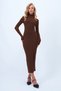 Women's Cinnamon Brown Stand Collar Backless Maxi Length Sandy Dress Alc-X14385 - 2