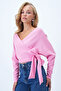 Women's Pink Front Back Double Breasted Collar Lacing Detail Ottoban Crop Blouse Alc-X14346 - 2