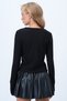 Women's Black Crew Neck Cross Button Detailed Slit Ottoban Blouse Alc-X14340 - 6