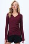Women's Burgundy Shirt Collar Double Breasted Cut Drape Detail Ottoban Blouse Alc-X14344