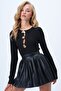 Black Crew Neck Gold Buttoned Ottoban Blouse Alc-X14360 - 5