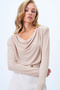 Women's Beige Degaje Collar Basic Blouse with Draped Shoulders Alc-X14374