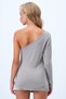 Women's Gray Draped Waist Accessory Detailed One Sleeve Sandy Blouse Alc-X14414 - 6
