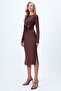 Women's Bitter Brown Crew Neck Lacing Detailed Double Slit Sandy Dress Alc-X14370 - 2