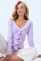 Women's Lilac V-Neck Front Ruffle Detailed Knitted Blouse Alc-X14363 - 2