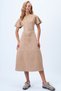 Women's Beige Boat Neck Hidden Zipper Suede Leather Dress with Clamp and Stitching Detail Alc-X14405 - 2