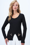 Women's Black U-Neck Pocket Cover Accessory Detailed Ottoban Blouse Alc-X14347 - 4