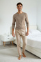 Beige Regular Regular Striped Top Single Jersey Bottom Waffle Fabric Pajama Set Tmnaw26Pt00006 - 5