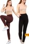 2-Piece Leggings Ribbed High Waist Recovery Sports Leggings Black+brown - 2
