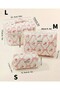 Set of 3 Pink Flower and Bow Pattern Quilted Makeup or Organizer Bag - 3