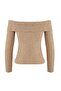 Bej Yumoş Düşük Omuzlu Carmen Yaka Fitted/Vücuda Oturan Örme Bluz TWOAW26BZ00081 - 6