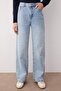 Açık Mavi Yüksel Bel Geniş Paça Wide Leg %100 Pamuk Non-Stretch Jeans TWOAW26JE00074 - 3