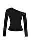 Siyah Fitted/Vücuda oturan Aksesuar Detaylı Asimetrik Yaka Esnek Örme Bluz TWOAW26BZ00075 - 5
