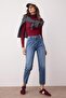 Koyu Mavi Yüksek Bel Mom %100 pamuk Non-Stretch Jeans TWOAW26JE00159 - 2