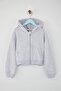 Gri Melanj Pamuklu Crop Fit Düz/Basic Kapüşonlu Overize Örme Kız Çocuk Hırka TKDAW26HI00001 - 3